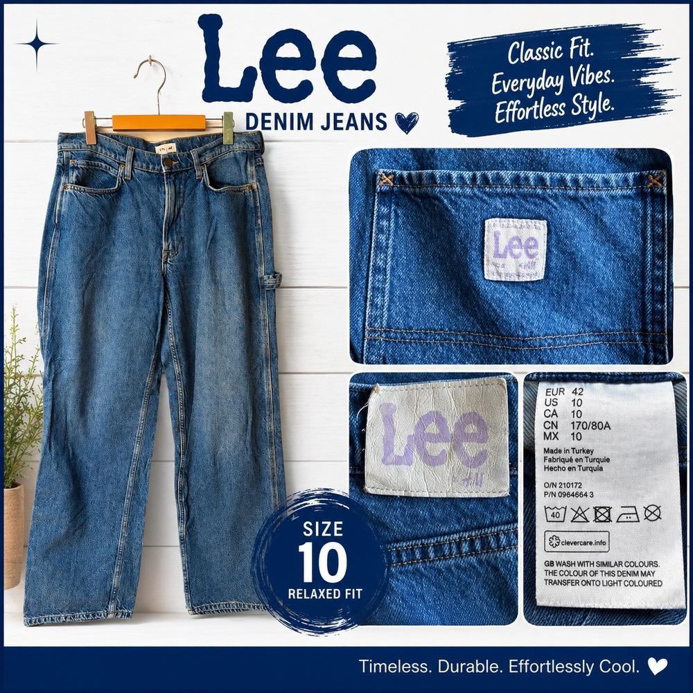 Lee x H&M Relaxed Fit Carpenter Jeans Blue Denim High Rise Size 10